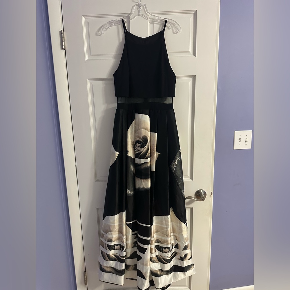 Betsy & Adam Black Floral Gown